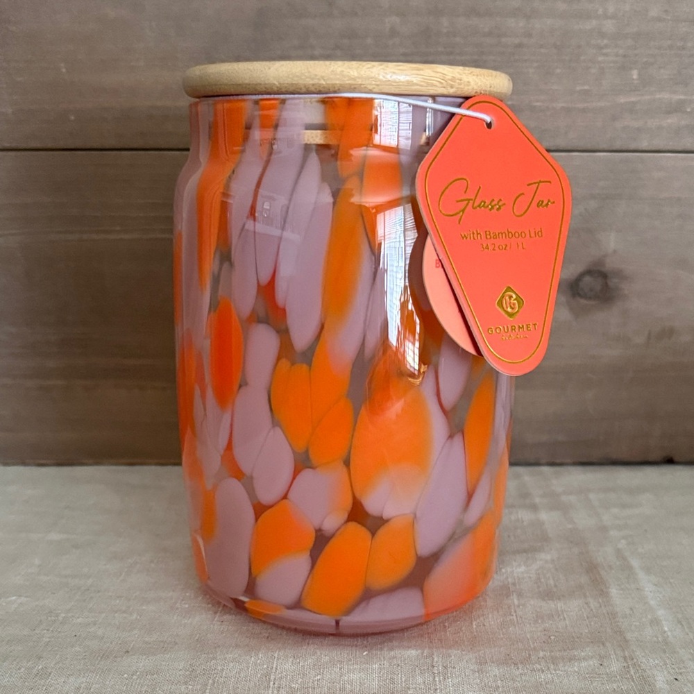 💜🧡Murano Glass Canister with Bamboo Lid